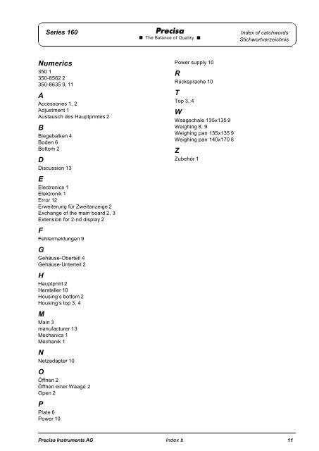 SERVICE MANUAL SERIES 165 - Precisa