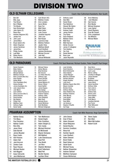 division one - Victorian Amateur Football Association