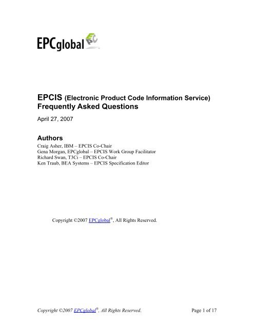 EPCIS (Electronic Product Code Information Service) - GS1