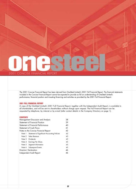 2001 Annual Report - OneSteel
