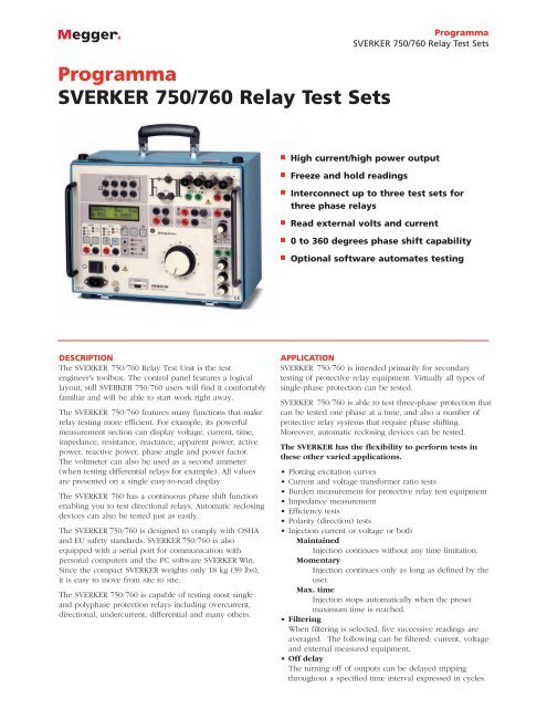 Programma SVERKER 750/760 Relay Test Sets - Surgetek