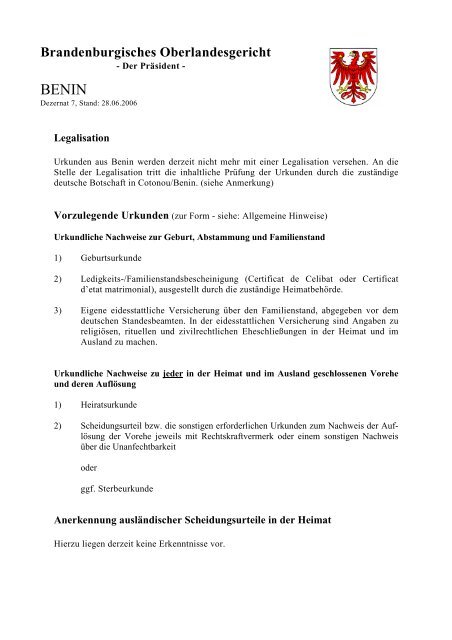 Benin - Brandenburgisches Oberlandesgericht