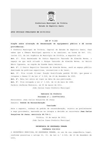 Atos Oficiais publicados em 20/03/2012 - Prefeitura de VitÃ³ria