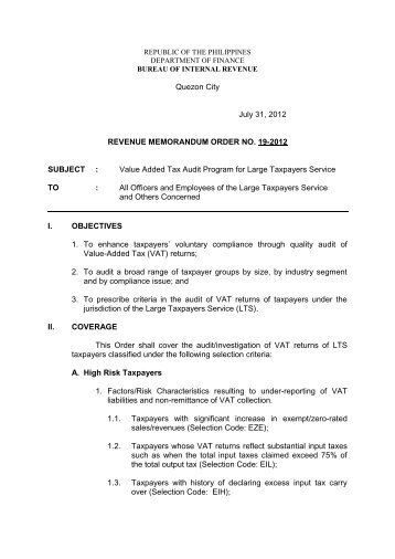 revenue memorandum order no. 19-2012