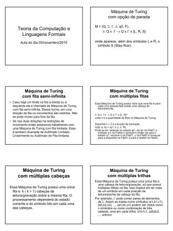 Teoria da Computação e Linguagens Formais Máquina de Turing ...