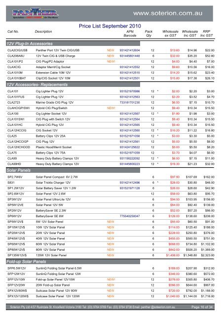 Price List September 2010 - Soterion