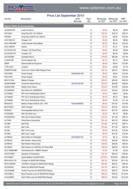 Price List September 2010 - Soterion