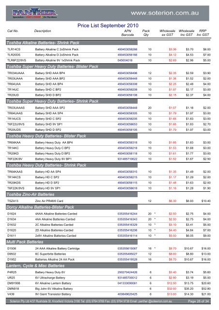 Price List September 2010 - Soterion