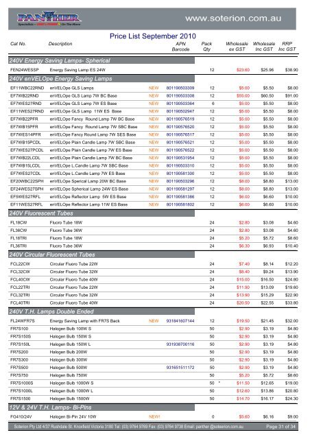 Price List September 2010 - Soterion