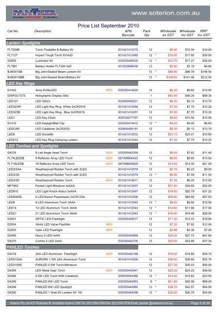 Price List September 2010 - Soterion