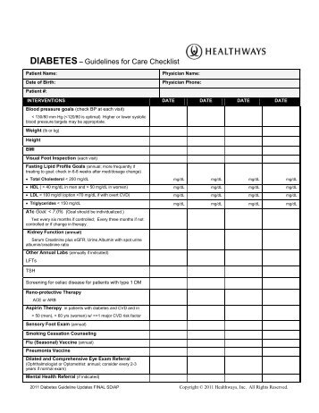 DIABETES â Guidelines for Care Checklist