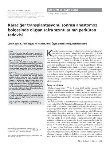 Karaciğer transplantasyonu sonrası anastomoz bölgesinde oluşan ...