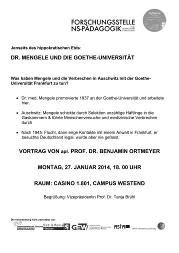 DR. MENGELE UND DIE GOETHE-UNIVERSITÄT VORTRAG VON ...
