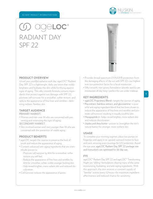 ageLOC Radiant Day SPF 22 - Nu Skin