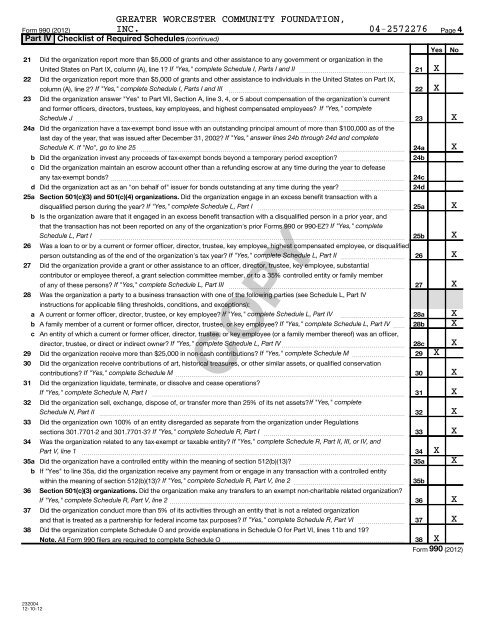 IRS Form 990 2012 - Greater Worcester Community Foundation