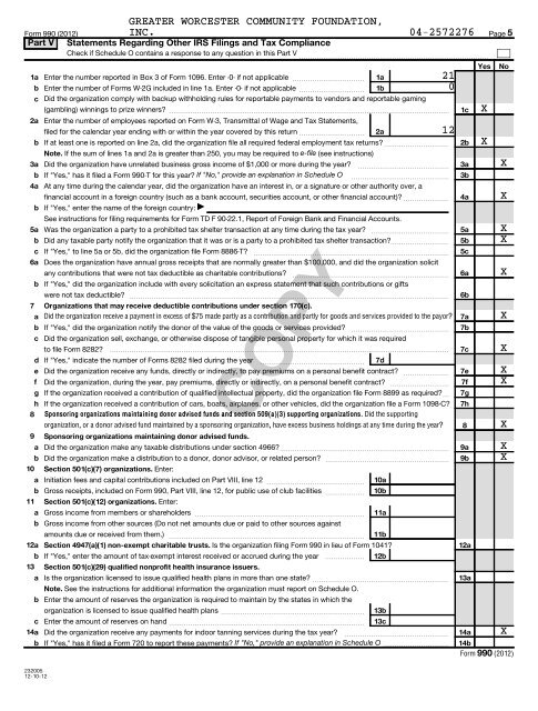 IRS Form 990 2012 - Greater Worcester Community Foundation