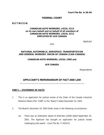 federal court applicant's memorandum of fact and law
