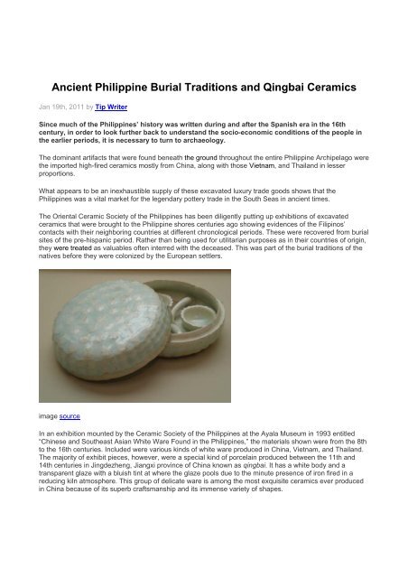 Ancient Philippine Burial Traditions and Qingbai ... - Philippine Culture