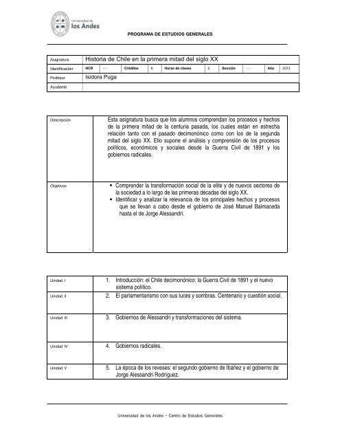 Historia de Chile en la primera mitad del siglo XX Esta asignatura ...