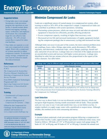 Minimize Compressed Air Leaks - EERE - U.S. Department of Energy