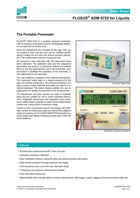 Data Sheet FLUXUS ADM 6725 for Liquids