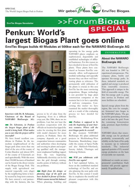 Penkun: World's largest Biogas Plant goes online - EnviTec Biogas
