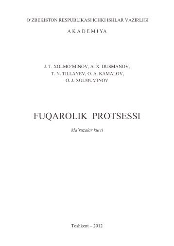 Fuqarolik protsessi. Xolmo'minov J.T., Dusmanov A.X., Tillayev T.N. ...