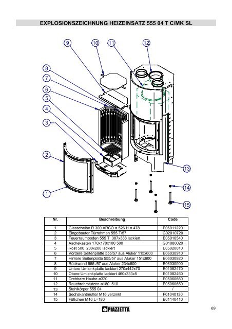 Stufa 555 T C/MK per rivestimenti COSTELLAZIONI Kaminofen 555 ...