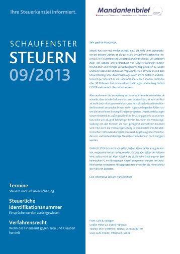 Mandantenbrief aktueller Monat - Steuerberater in Hannover