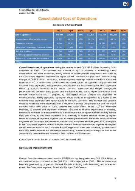 Second Quarter 2012 Results - Entel