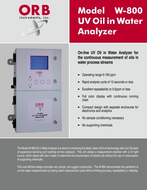 Model W-800 UV Oil in Water Analyzer - OrbInstruments.com
