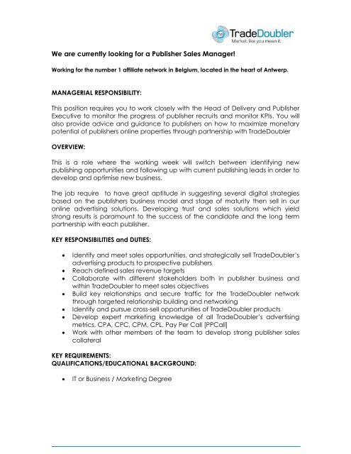 Job Description Â€“ Technical Services Executive - Tradedoubler