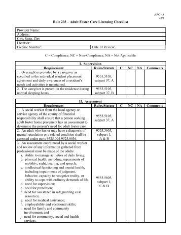 Rule 203 â Adult Foster Care Licensing Checklist - Otter Tail County