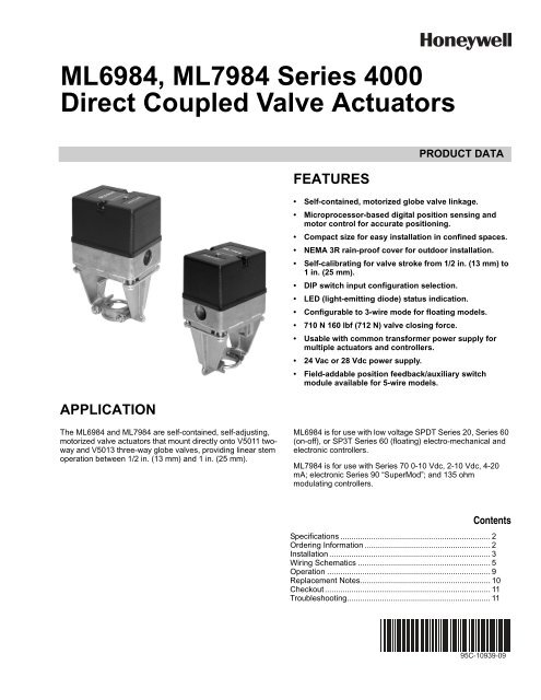 ML6984, ML7984 Series 4000 Direct Coupled Valve Actuators