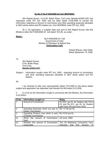 RTI Act,2005 - Ministry of Petroleum and Natural Gas