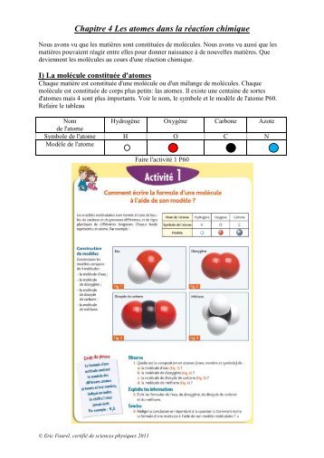 Chapitre 4: Les atomes dans la rÃ©action chimique version 2011
