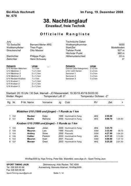 Rangliste - sc hochmatt im fang