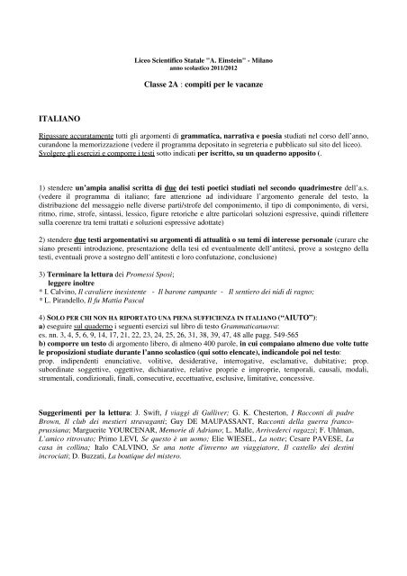 compiti italiano, latino, storia 2a.pdf - Liceo scientifico Albert Einstein