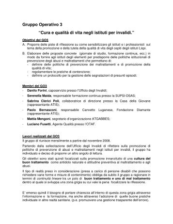 Gruppo Operativo 3 âCura e qualitÃ  di vita negli istituti per ...