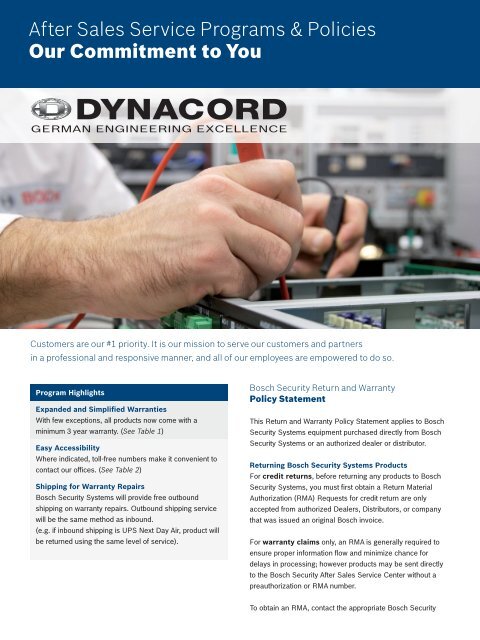 After Sales Service Programs &amp; Policies Our ... - Dynacord