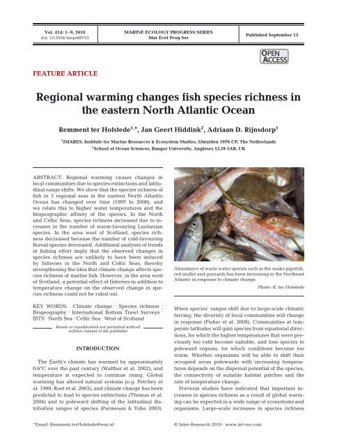 Regional warming changes fish species richness in the eastern ...