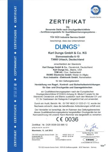 CE0036 Zertifikat Druckgeräterichtlinie (PDF) - Dungs