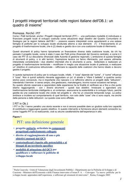 I progetti integrati territoriali nelle regioni italiane dell'Ob.1 - Dps