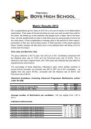 Matric Results 2012 - Pretoria Boys High School