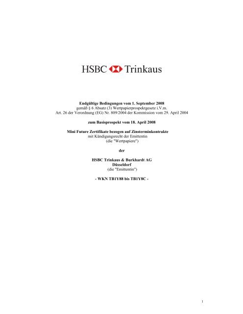 EndgÃ¼ltige Bedingungen vom 1. September 2008 ... - HSBC Trinkaus
