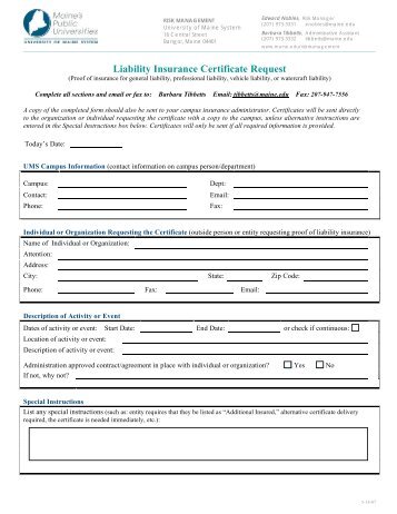 Liability Insurance Certificate Request