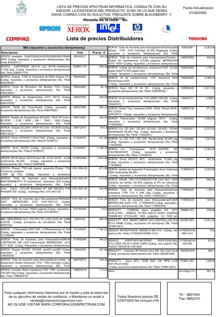 Lista de precios Distribuidores