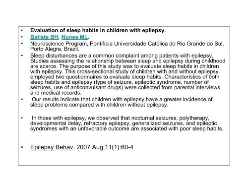 Epilepsie et Sommeil chez l'enfant - SFRMS