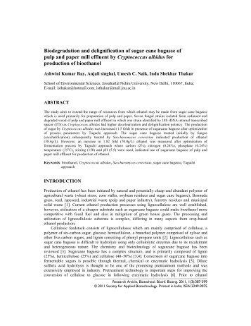 Biodegradation and delignification of sugar cane bagasse of pulp ...