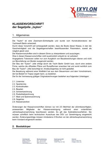 Klassenvorschrift - IXYLON Klassenvereinigung